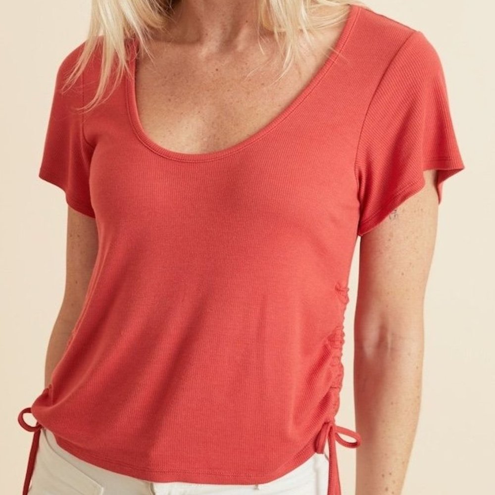 Marine Layer Lexi Ribbed Cinch Top in Baked Apple (XS)